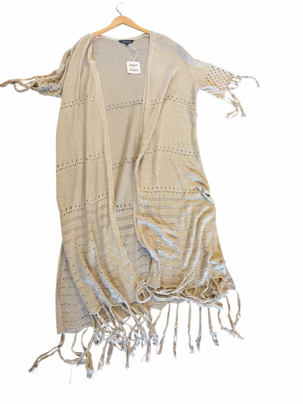 DAVI & DANI NWT Beige Fringe Duster Cardigan - Picture 3 of 10
